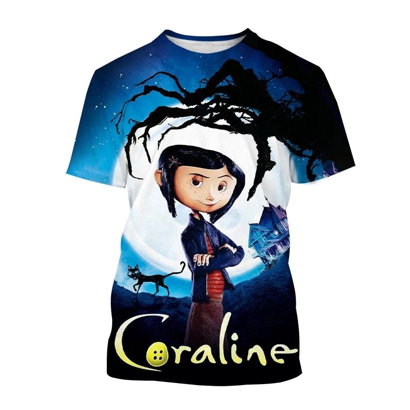 Coraline & the Secret Door 3D T-Shirt Thriller Horror Anime Movie Unisex Personality Coraline Print Short Sleeve Top