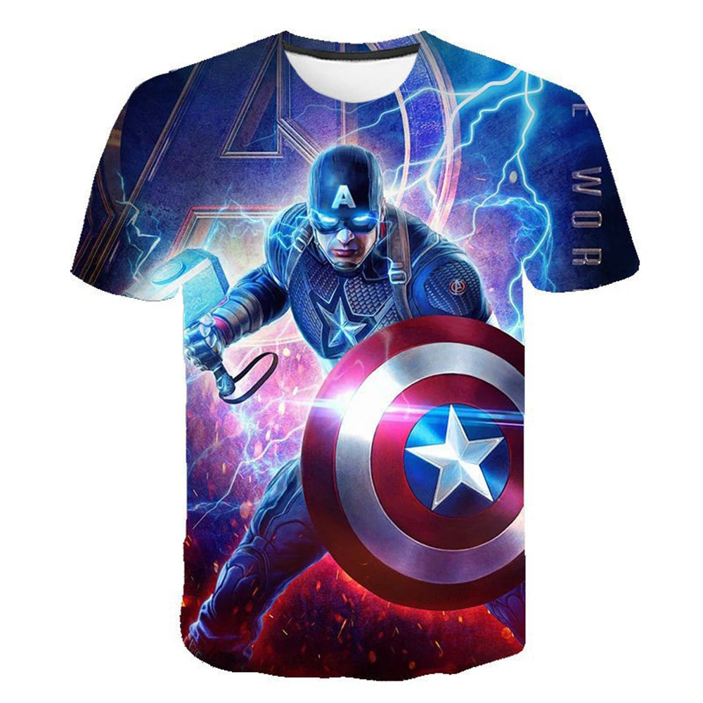 Fashion short-sleeve shirt, Captain America printed T-shirt, family father-son clothing