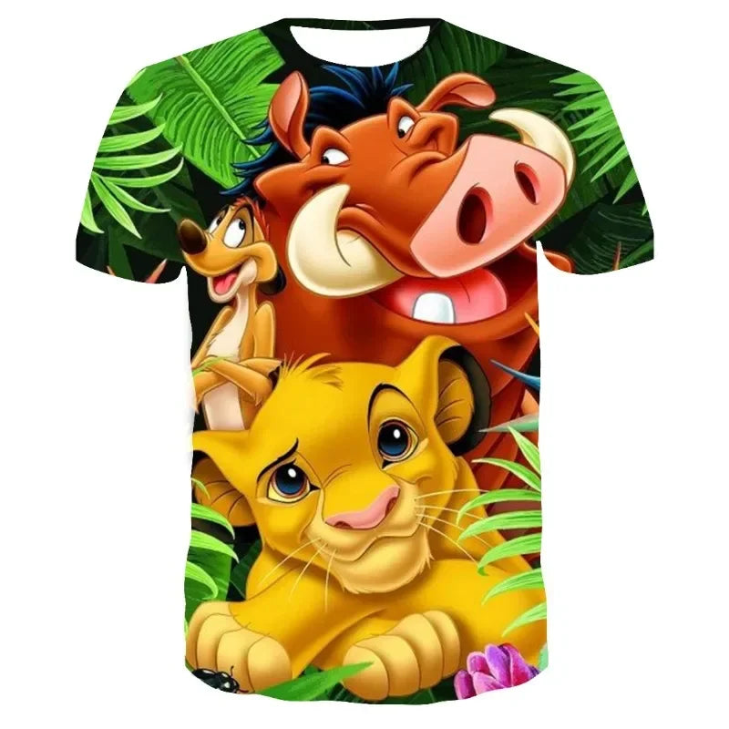 2024 Summer Disney The Lion King Simba 3d Print T Shirt Kids Short Sleeve Tshirts Casual Boys Girls Tops Men Women Clothing