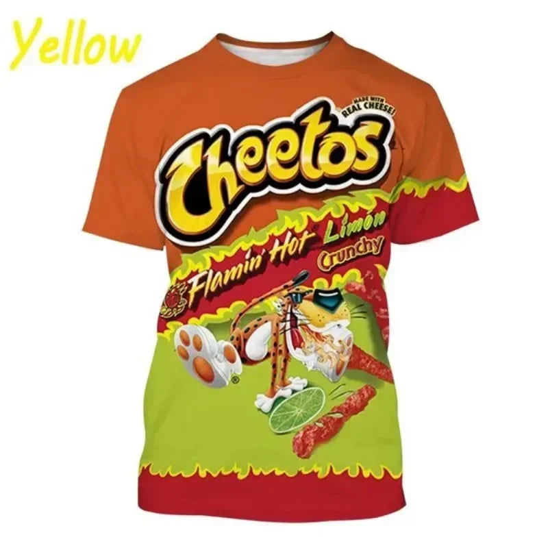 Cheetos 3d Printed T-shirt Funny Fashion Casual Cheetos Potato Chips Personality Food T-shirt Cosplay Men's Clothing Quality