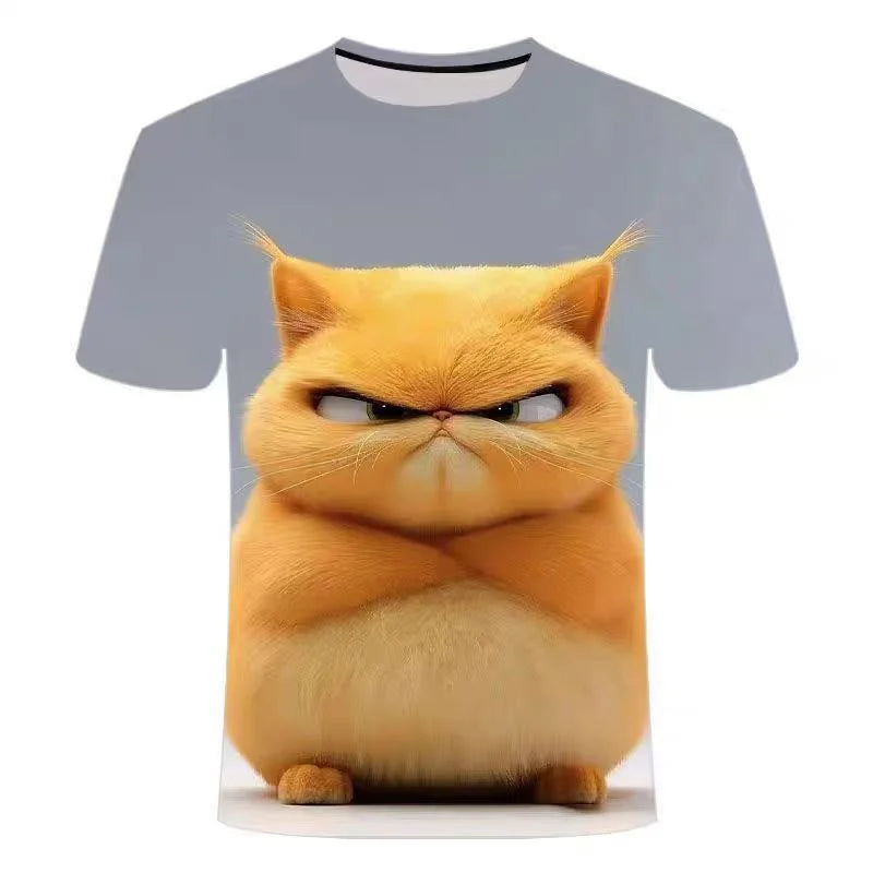 Eye Catching Cat Pattern T-Shirt for Men 3D Printed Summer Casual Tees Loose Short Sleeved Top