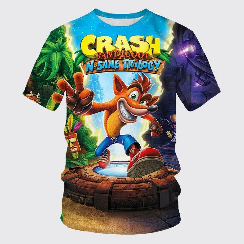 Crash Bandicoot 3D Printing Children's Summer Fashion Casual Game T-shirt Top Cartoon Kids Round Neck Short Sleeve T shirt