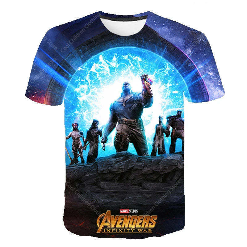 24 New Miniso Summer Boy Girl Marvel Thanos T-Shirt 3D Cartoon Printed Casual Street Tee For Man Kid/Adult Parent-Child Top