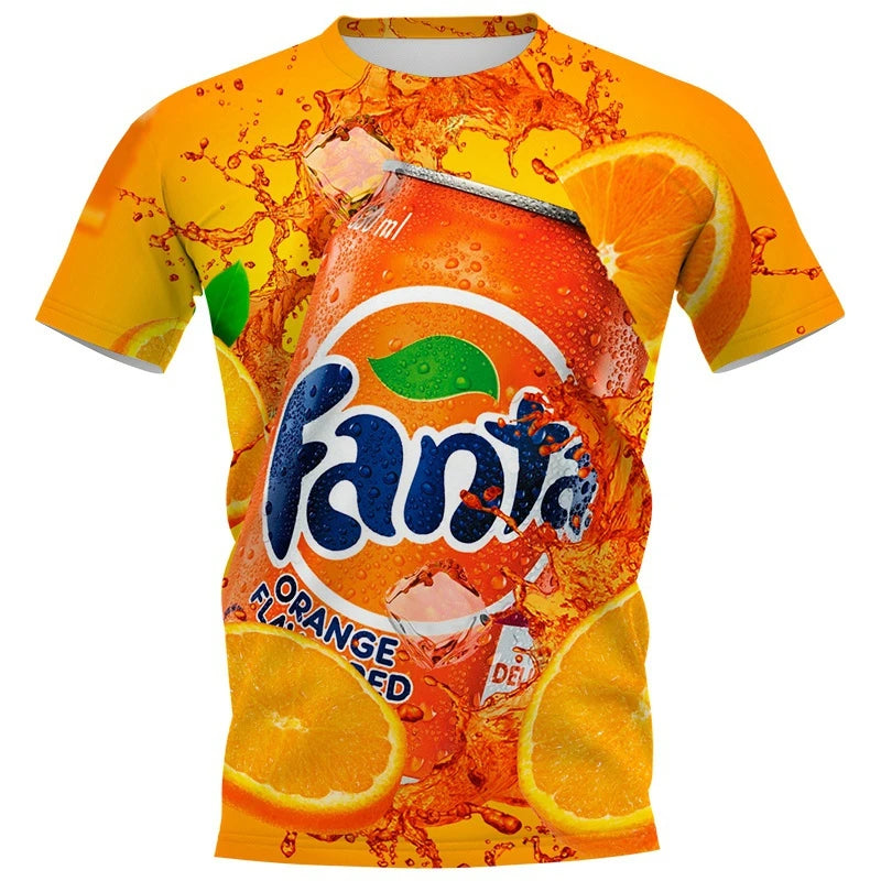 Funny T-shirt Men and Women Fashion 3D T Shirts Drink Soda Cola Fanta Print Casual Oversized Round Neck Short Sleeve T-shirt Top