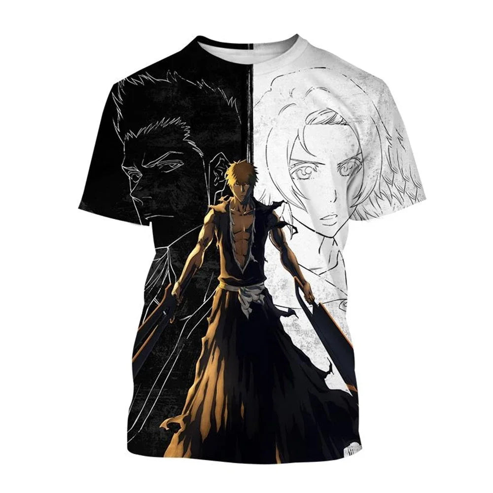 Hot sale Summer Kurosaki Ichigo 3D print T-shirt anime BLEACH fashion o neck short-sleeved men's and women's casual tops kids