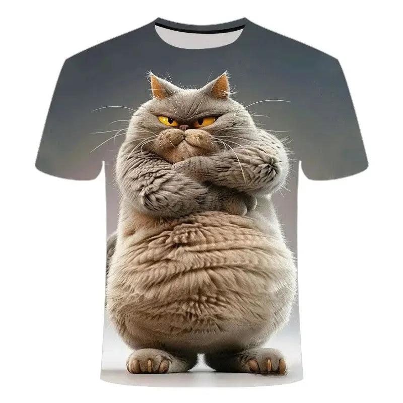 Funny Cat Pattern T-Shirt For Men Personality Animal 3D Printed T Shirts Summer Loose Short Sleeved Tops Casual Round Neck Tees