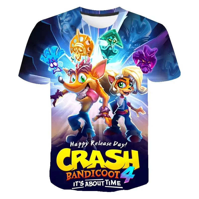 Crash Bandicoot 3D Print Unisex T-Shirt Short Sleeve Round Neck Fashion Casual T-Shirt for Kids Boys Girls