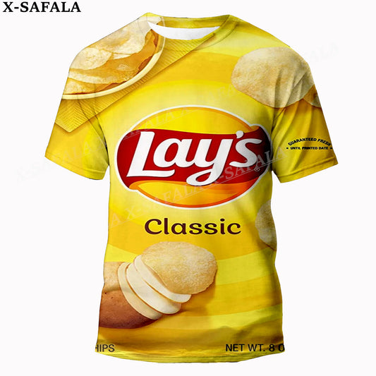 Novelty Funny Lays Potato Chips Customized 3D Printed High Quality Milk Fiber T-shirt Round Neck Men Female Casual Tops-1