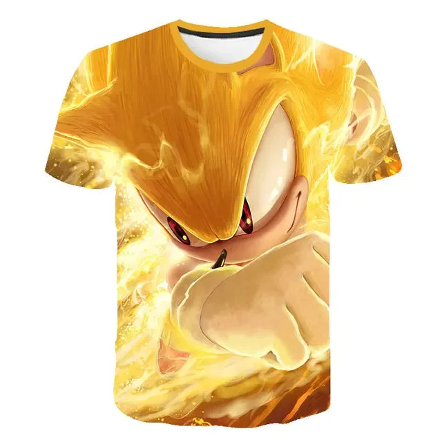 New Yellow Sonic T shirt Kids Clothes Boys Cartoon Game Super Sonic Boys Clothes Men Women T-shirt Summer Clothes For Girls