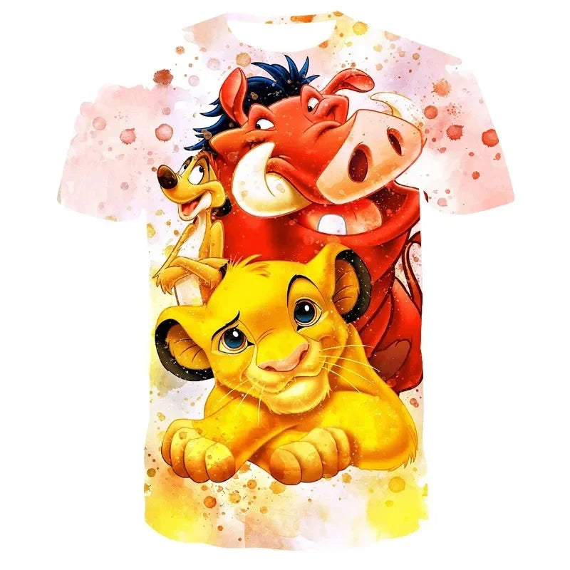 2024 Summer Disney The Lion King Simba 3d Print T Shirt Kids Short Sleeve Tshirts Casual Boys Girls Tops Men Women Clothing