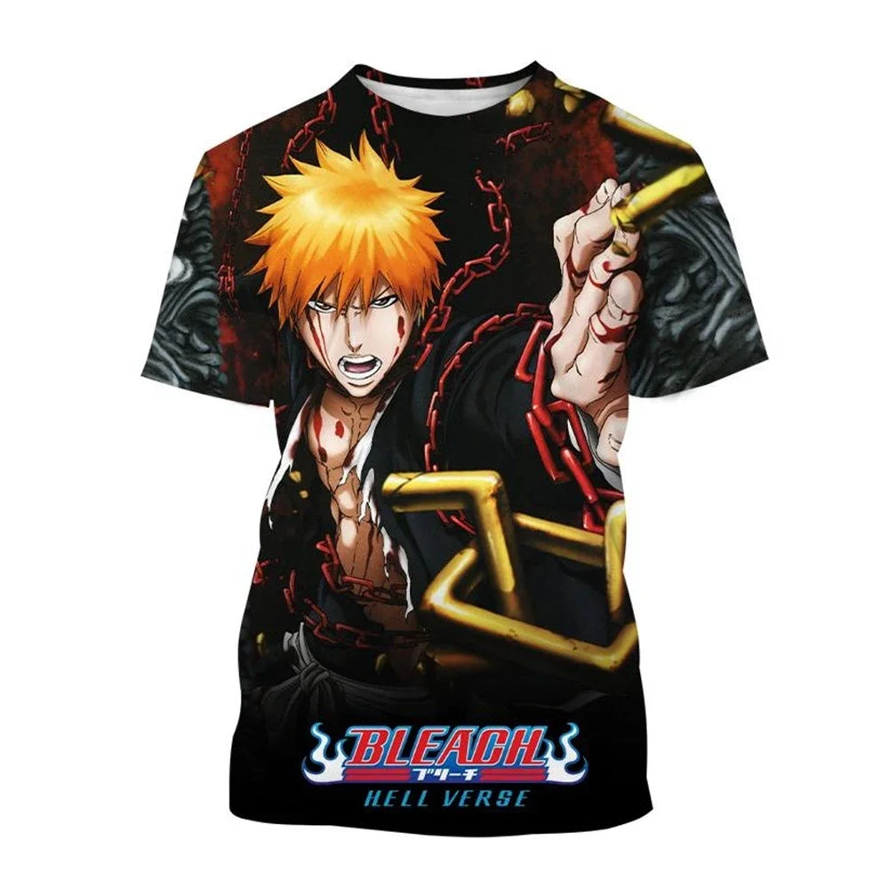 Hot sale Summer Kurosaki Ichigo 3D print T-shirt anime BLEACH fashion o neck short-sleeved men's and women's casual tops kids