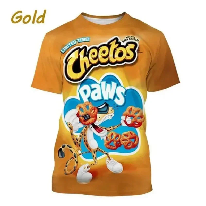 Cheetos 3d Printed T-shirt Funny Fashion Casual Cheetos Potato Chips Personality Food T-shirt Cosplay Men's Clothing Quality