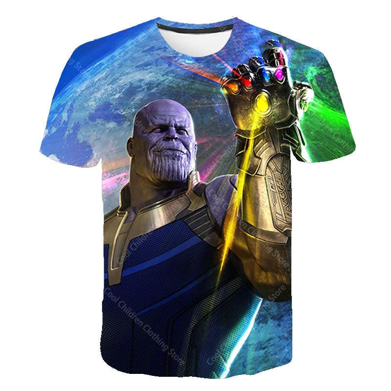 24 New Miniso Summer Boy Girl Marvel Thanos T-Shirt 3D Cartoon Printed Casual Street Tee For Man Kid/Adult Parent-Child Top