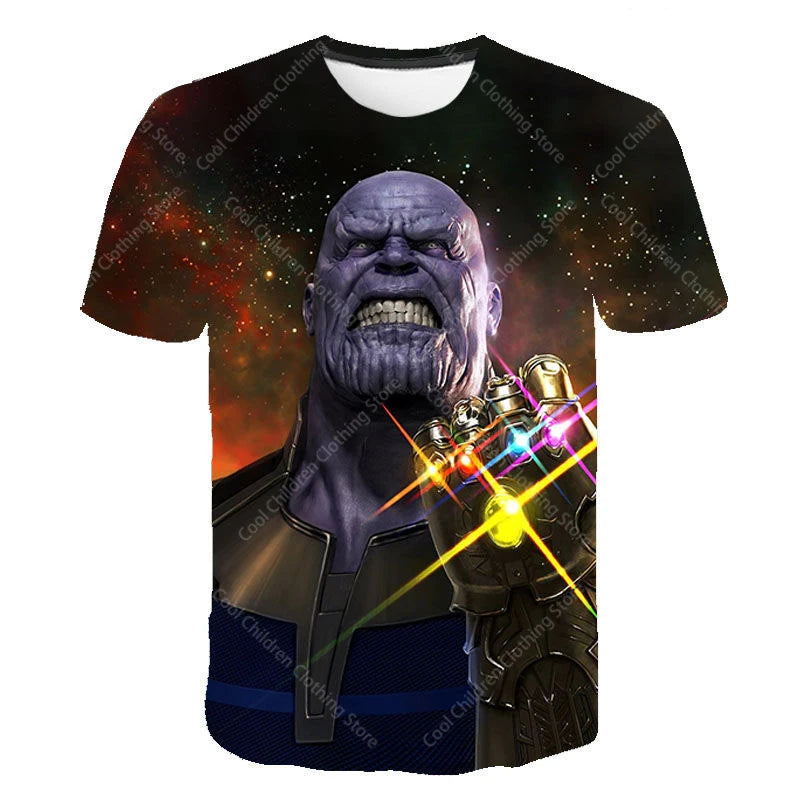 24 New Miniso Summer Boy Girl Marvel Thanos T-Shirt 3D Cartoon Printed Casual Street Tee For Man Kid/Adult Parent-Child Top