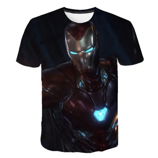 MINISO Iron Man Movie Casual T-Shirts 2024 3D Tees Harajuku Graphic Short Sleeves T-Shirts Boys Tshirt Cartoon Girls Clothing