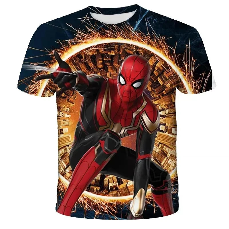 （Miniso）Fashion Hip Hop 3D Print Spiderman Avengers Men T Shirt Top SummerKids Adults Casual T-shirt Tees Men Clothing Tshirt