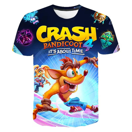 T-Shirts Japanese Games Crash Bandicoot 3D Print T Shirt Fashion Kids Casual Boys Girls Unisex Round Neck Tshirt Tees Clothes