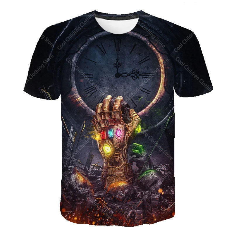 24 New Miniso Summer Boy Girl Marvel Thanos T-Shirt 3D Cartoon Printed Casual Street Tee For Man Kid/Adult Parent-Child Top