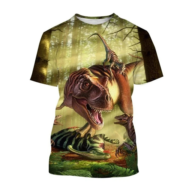 Fashion Animal Dinosaur 3D Printed T-shirt For Men Hot Sale Tyrannosaurus Short-sleeved Round Neck Tee Shirt Casual Street Tops