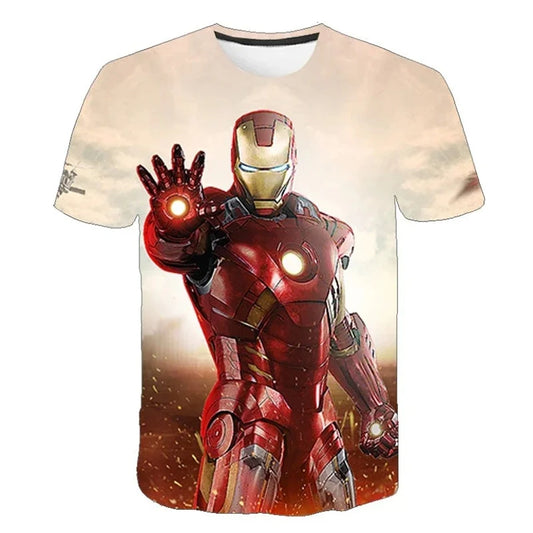 MINISO Iron Man Movie Casual T-Shirts 2024 3D Tees Harajuku Graphic Short Sleeves T-Shirts Boys Tshirt Cartoon Girls Clothing