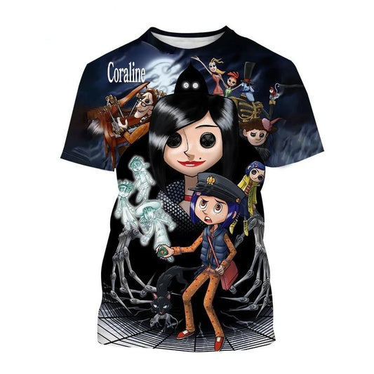 Coraline & the Secret Door 3D T-Shirt Thriller Horror Anime Movie Unisex Personality Coraline Print Short Sleeve Top