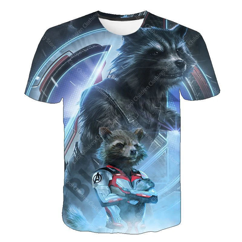 24 New Summer Boy Girl Marvel Rocket Raccoon And Tree Gru Tees Short Sleeve Guardians of the Galaxy Parent Child Clothing Top