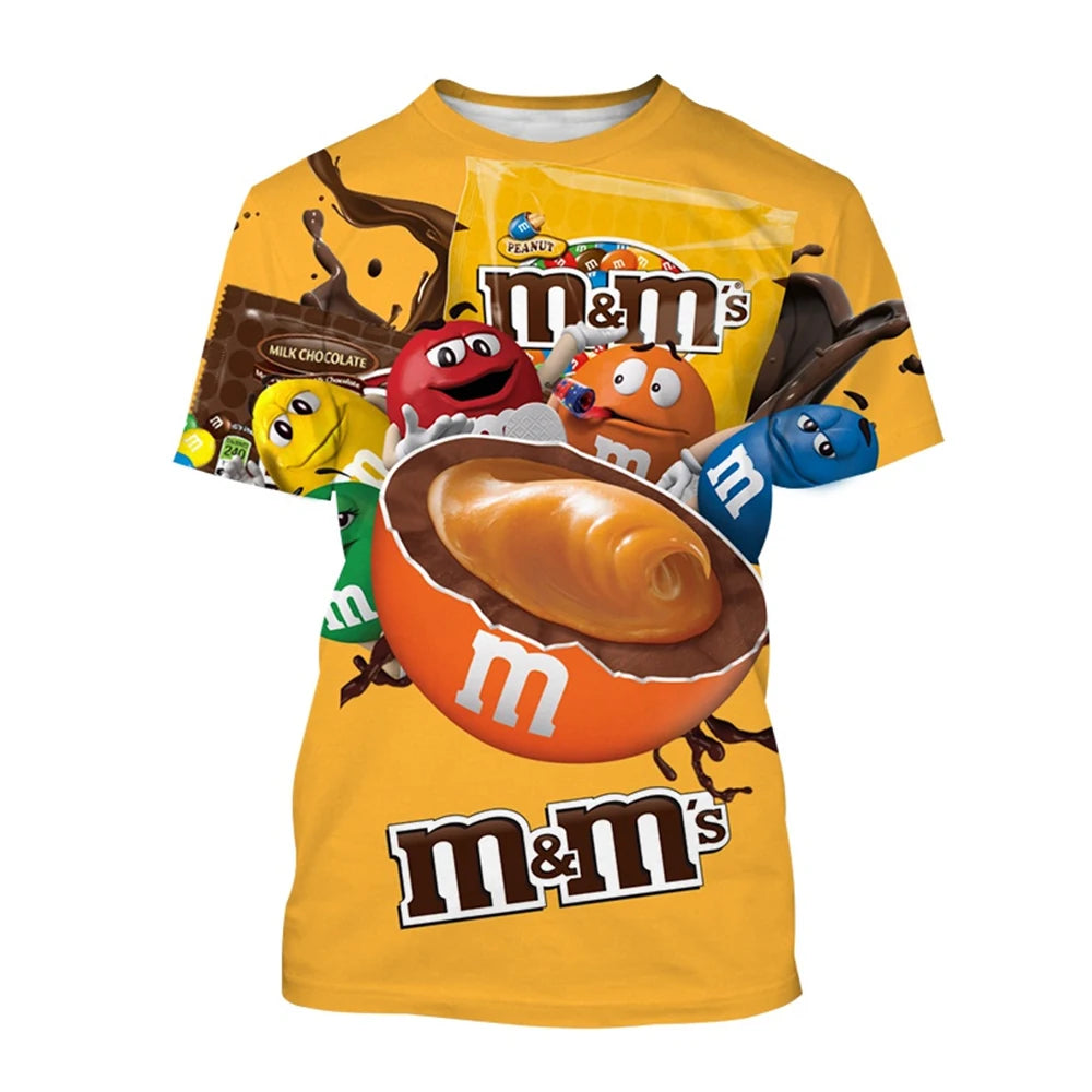 New funny m&m chocolate bean cartoon T-shirt 3D printing Unisex casual men's and women's funny short sleeved top