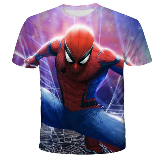 MINISO 3D Printed Spiderman T-Shirt for Kids Adults Eye Catching Short Sleeve Top Clothing for Boys and Girls Family Matching Outfit