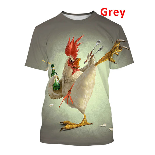 2024 Summer Fashion Graphic Chicken 3D Printing T-shirt Men's Short Sleeve Round Neck Unisex Funny Cool Chicken Tees Casual Tops