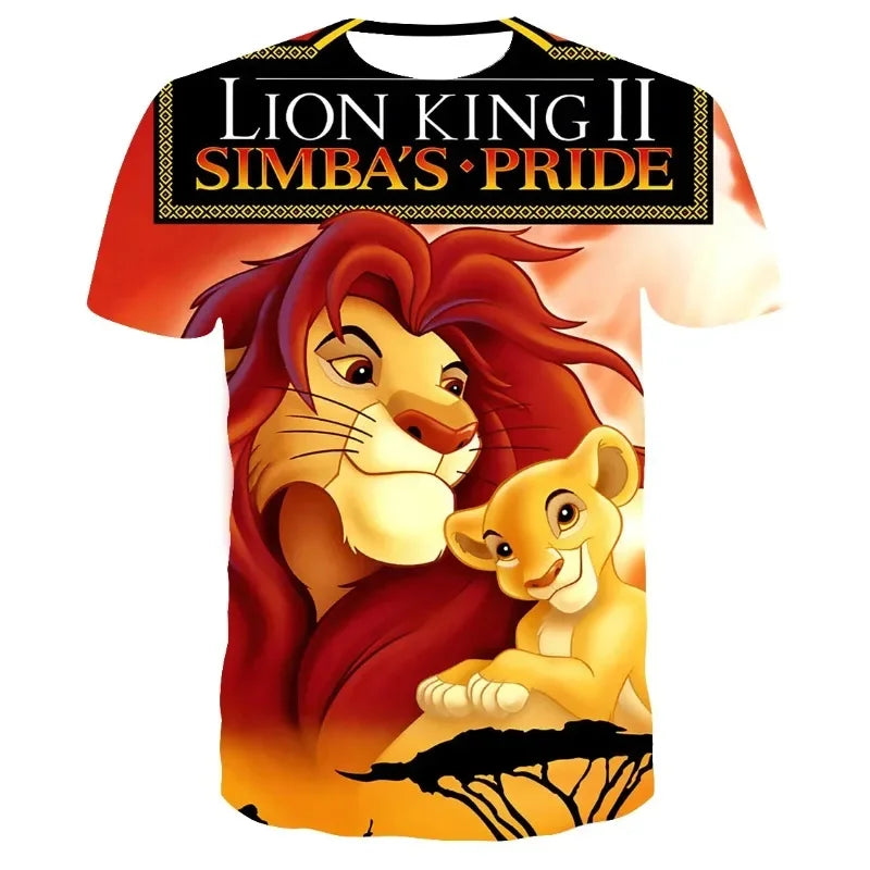 2024 Summer Disney The Lion King Simba 3d Print T Shirt Kids Short Sleeve Tshirts Casual Boys Girls Tops Men Women Clothing