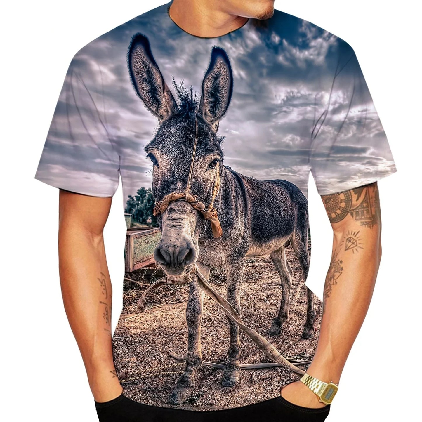 Eye-Catching 3D Print Donkey T-Shirt Unisex Oversized Casual Streetwear Short Sleeve Top for Men Women Kids