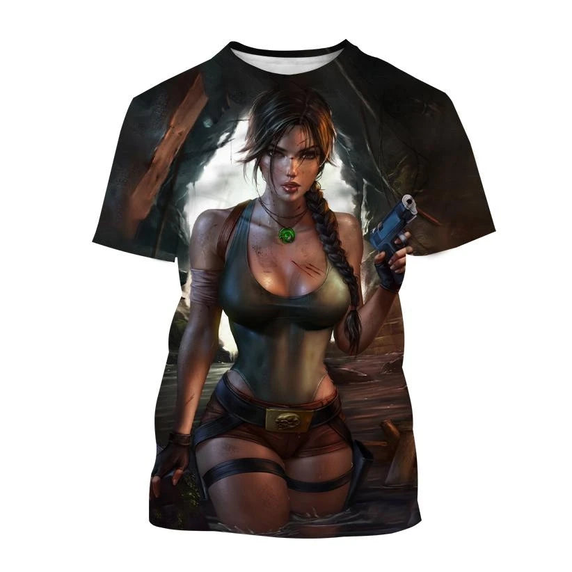 New Best Selling Tomb Raider 3D Printed T-Shirt Tomb Raider Lara Personality Men's Women's Cool Street Style Short Sleeve Kids