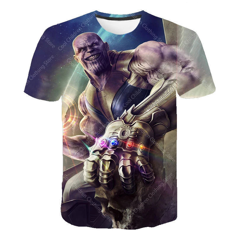 24 New Miniso Summer Boy Girl Marvel Thanos T-Shirt 3D Cartoon Printed Casual Street Tee For Man Kid/Adult Parent-Child Top