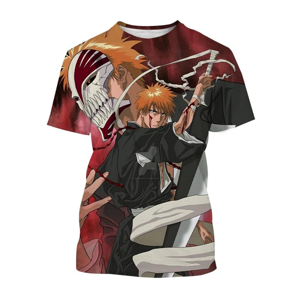 Hot sale Summer Kurosaki Ichigo 3D print T-shirt anime BLEACH fashion o neck short-sleeved men's and women's casual tops kids