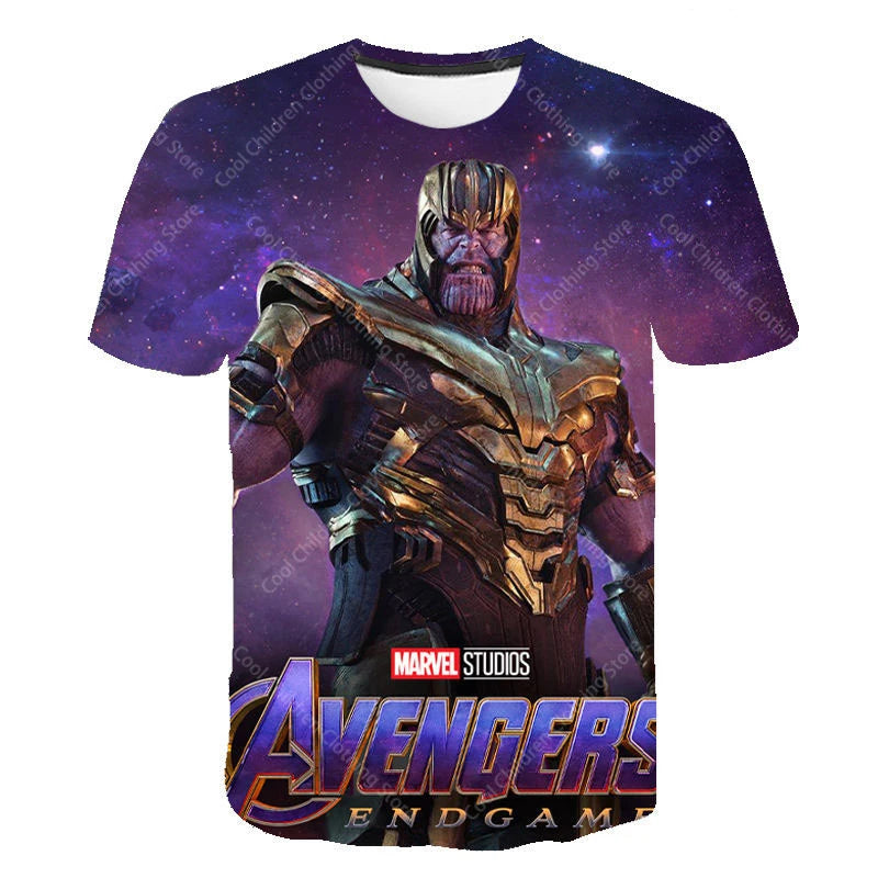 24 New Miniso Summer Boy Girl Marvel Thanos T-Shirt 3D Cartoon Printed Casual Street Tee For Man Kid/Adult Parent-Child Top