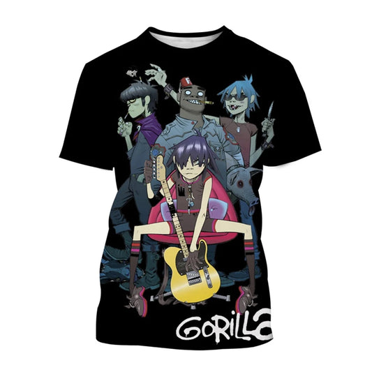 Casual Gorillaz 3D Print T-shirt for Men Women Children Short Sleeved Street Wear Eye Catching