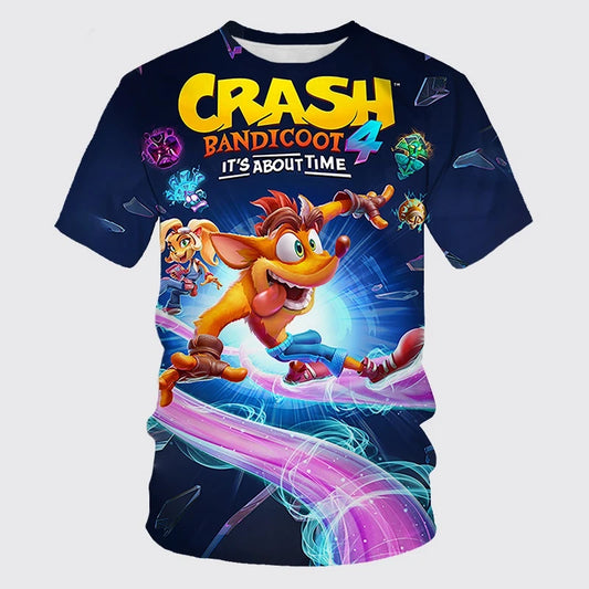 Crash Bandicoot 3D Printing Summer Fashion Casual T-shirt Top Round Neck Short Sleeve T-shirt