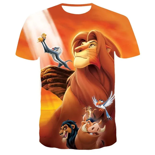 2024 Summer Disney The Lion King Simba 3d Print T Shirt Kids Short Sleeve Tshirts Casual Boys Girls Tops Men Women Clothing