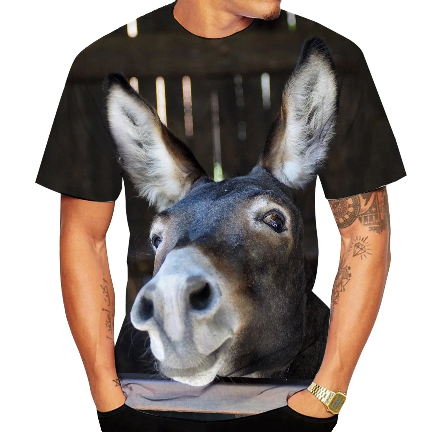 Eye-Catching 3D Print Donkey T-Shirt Unisex Oversized Casual Streetwear Short Sleeve Top for Men Women Kids