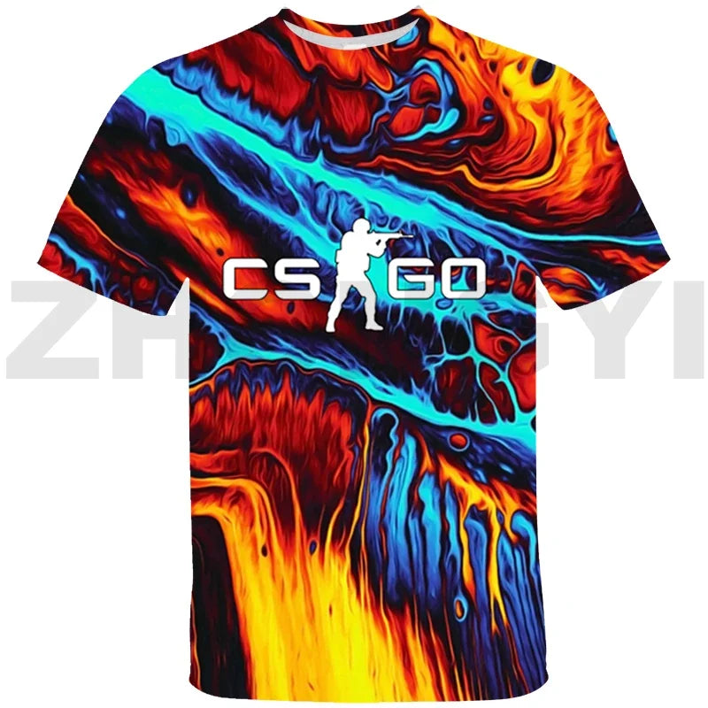 Cool Shooting Game CS GO 3D T-shirt for Men Short Sleeved Funny Anime Couple Wear Kids O-Neck Tees Tops Trendy Women Clothing