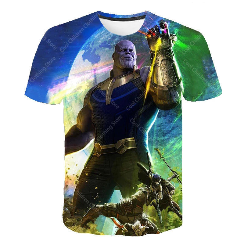 24 New Miniso Summer Boy Girl Marvel Thanos T-Shirt 3D Cartoon Printed Casual Street Tee For Man Kid/Adult Parent-Child Top