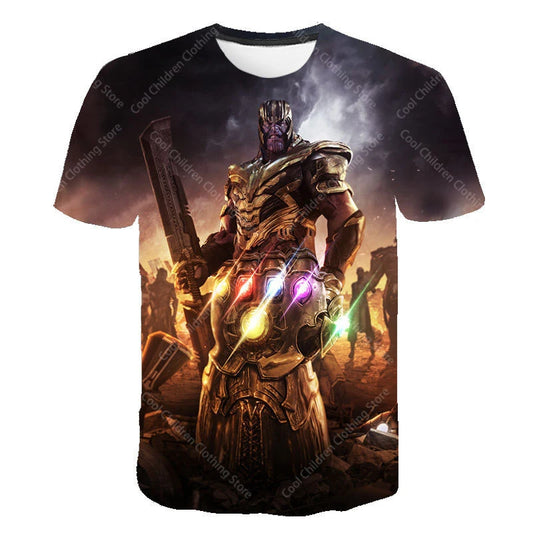 24 New Miniso Summer Boy Girl Marvel Thanos T-Shirt 3D Cartoon Printed Casual Street Tee For Man Kid/Adult Parent-Child Top