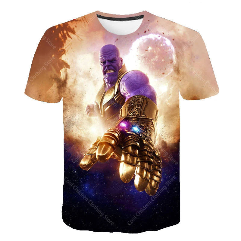 24 New Miniso Summer Boy Girl Marvel Thanos T-Shirt 3D Cartoon Printed Casual Street Tee For Man Kid/Adult Parent-Child Top