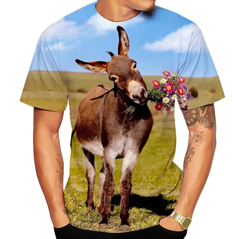 Eye-Catching 3D Print Donkey T-Shirt Unisex Oversized Casual Streetwear Short Sleeve Top for Men Women Kids