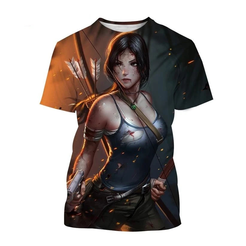 Cool Tomb Raider 3D Printed T-Shirt for Men Women and Kids Short Sleeve Street Style Eye Catching