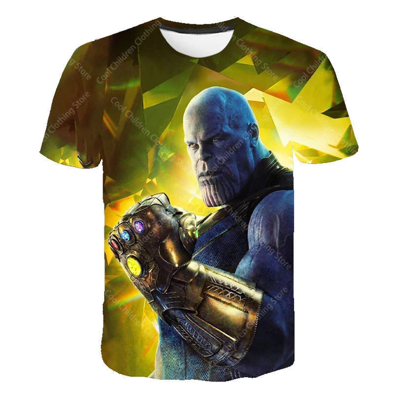 24 New Miniso Summer Boy Girl Marvel Thanos T-Shirt 3D Cartoon Printed Casual Street Tee For Man Kid/Adult Parent-Child Top